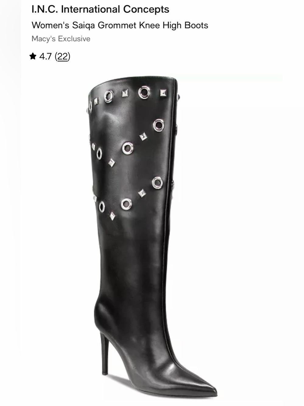 INC International Concepts Black Grommet Knee High Stiletto Boots